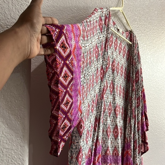 Umgee SZ S/M pink purple duster jacket cover up open front artsy colorful - Picture 5 of 7